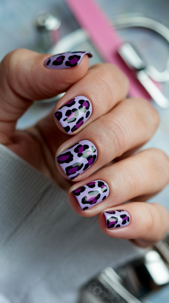 Lilac base with black and purple leopard spots for a bold, animal print design.
