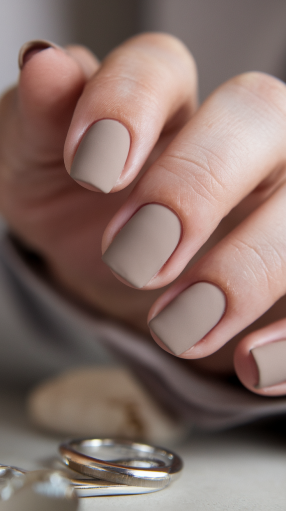 Nails with a matte nude finish, showcasing the understated sophistication of minimalist design