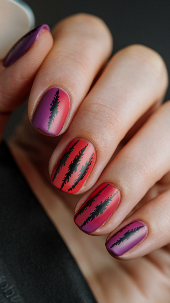 Bold red nails with sharp black claw marks mimicking the fierce look of bird talons