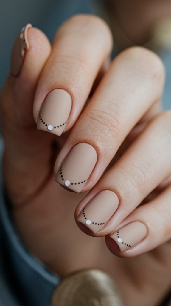 Minimalist Dot Nails: A single dot on each nail near the tip or cuticle for a minimalist style.
