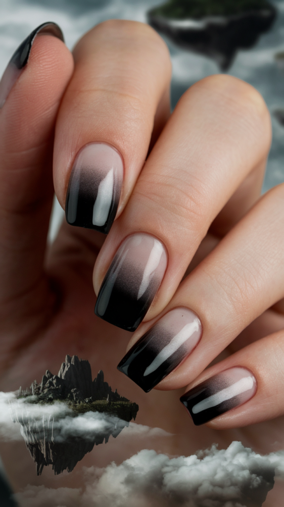 Smooth gradient from deep black at the tips to gray at the base with a glossy finish