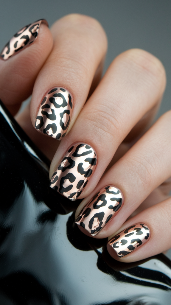 Bold leopard print pattern with chrome spots over a neutral base for a striking design