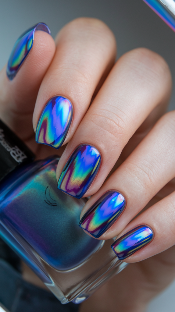 Holographic Blue – Iridescent holographic blue polish that shifts in light