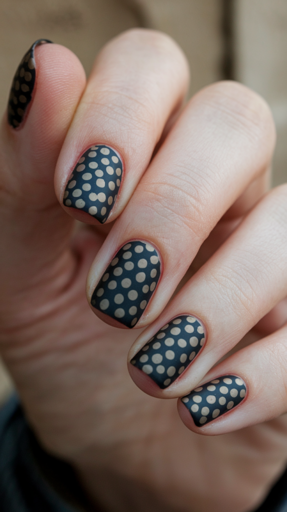 Matte and Glossy Polka Dots: Mix matte and glossy top coats on a single nail for a textured polka dot look.
