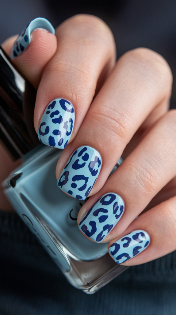 Blue Leopard Print – A light blue base with darker blue leopard spots.