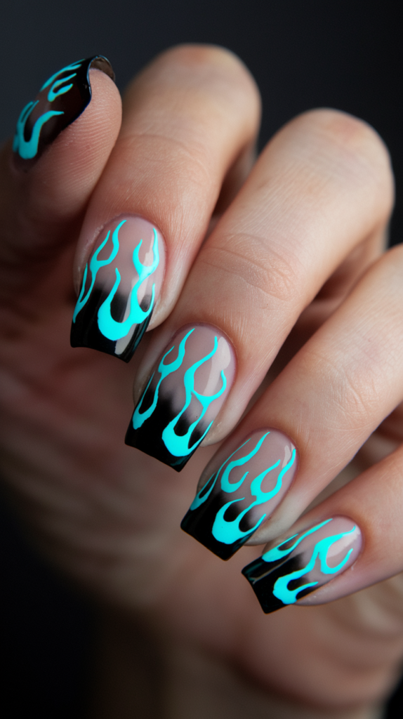 Neon Blue Flames – Bold neon blue flames over a transparent or black base.
