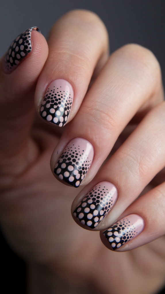 Polka Dot Gradient: Start with dense dots near the cuticle that gradually fade toward the tips.
