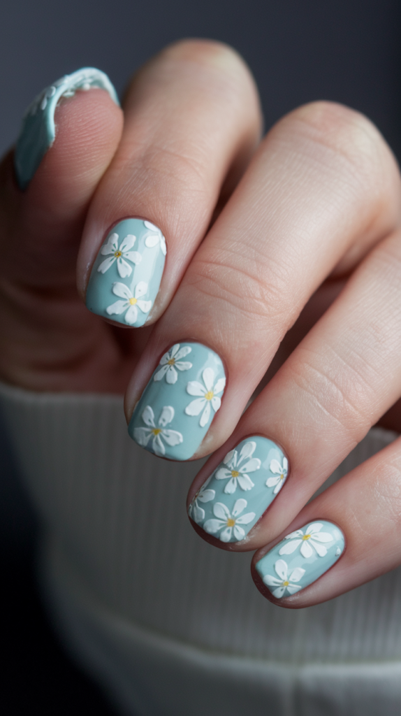 Pastel Blue Florals – Light blue base with delicate white floral patterns