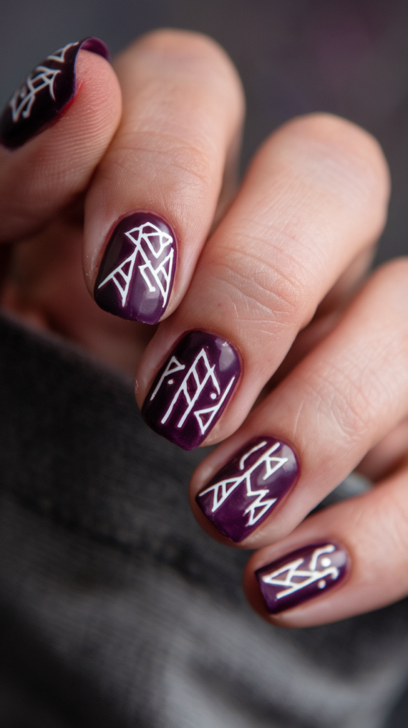 Ancient rune symbols painted on black or dark purple