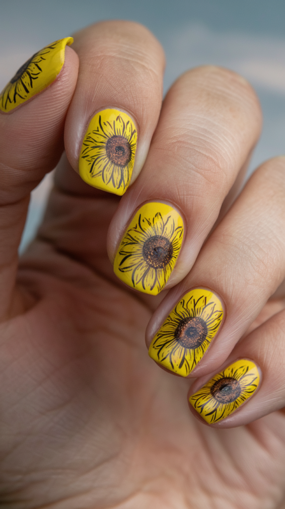 Sunflower Bliss – Bright yellow sunflower details with nude accents