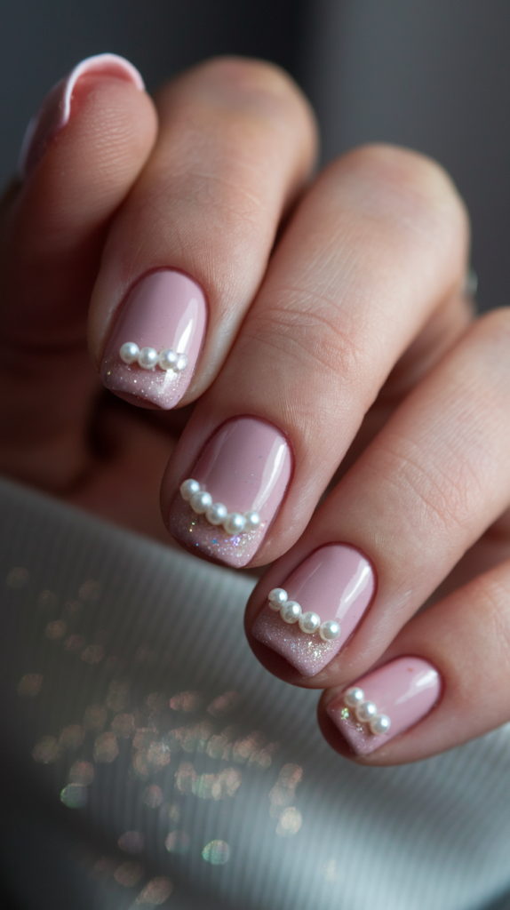 Nails with black silhouettes of pin-up girls on a pastel background.

