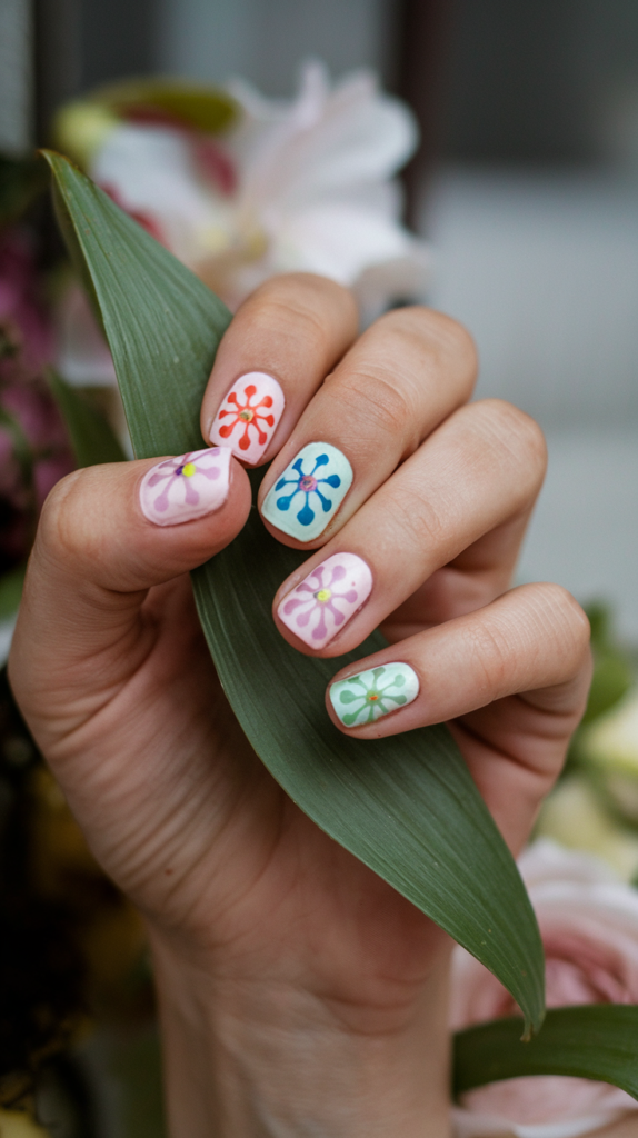 Polka Dot Flowers: Arrange dots to form floral patterns on a pastel base