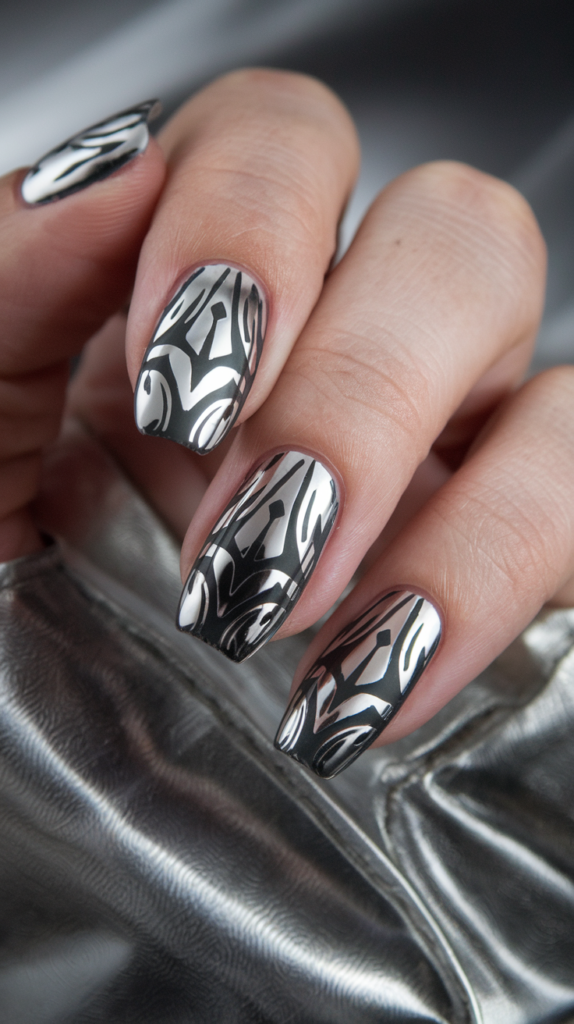 Intricate chrome tribal patterns painted over a solid matte base for a striking contrast