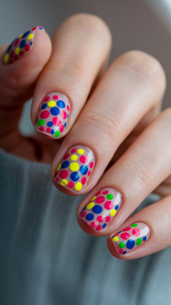 Half-Moon Polka Dots: Use polka dots just in the half-moon area at the base of the nail.
