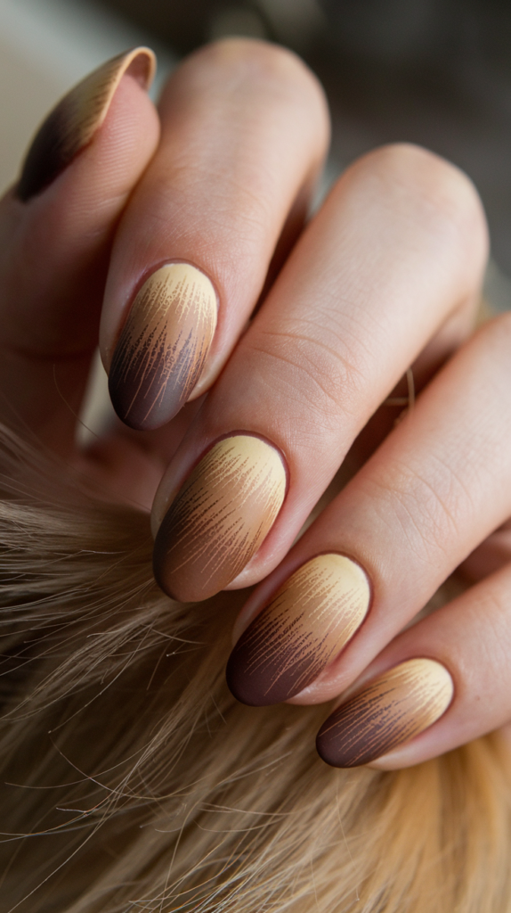 Brown-to-blonde ombre nails inspired by a horse’s mane, featuring soft, flowing gradients