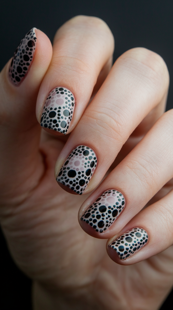 Dotty Ombre Effect: Use an ombre effect with dots starting with a dark color at the base and fading to a lighter shade.
