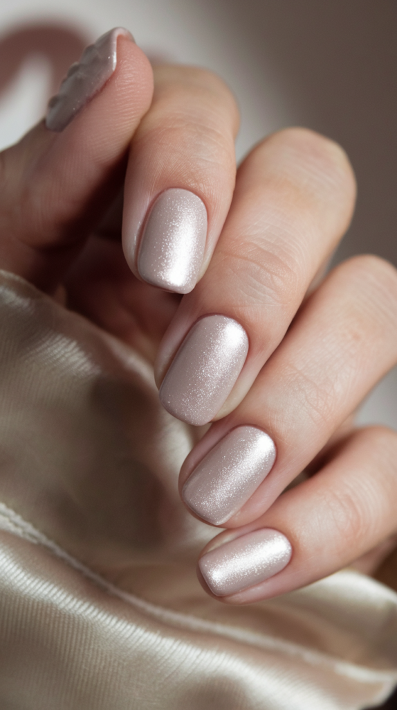 Close-up of nails featuring a classic French manicure with gilded gold tips, adding a luxurious twist to the traditional look.

